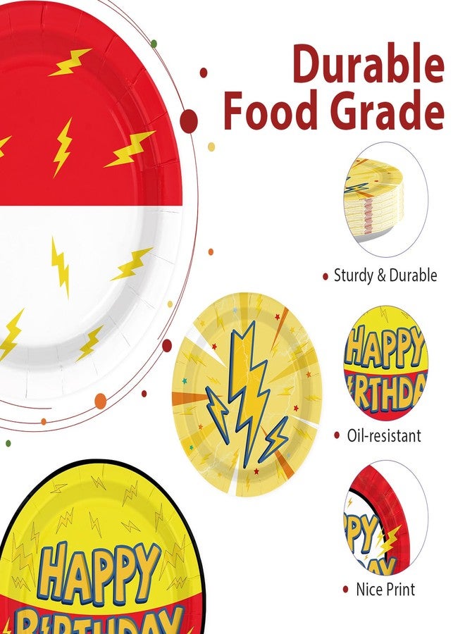 Grencian 60Pcs Happy Birthday Party Supplies Cartoon 9" Anime Themed Paper Plates Tableware Sets 4 Types Pattern Disposable Red and Yellow Decoration for Birthday Cartoon Theme Club Party Anime Lovers - Image 2