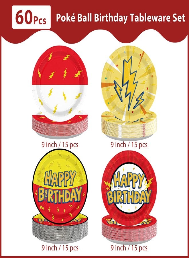 Grencian 60Pcs Happy Birthday Party Supplies Cartoon 9" Anime Themed Paper Plates Tableware Sets 4 Types Pattern Disposable Red and Yellow Decoration for Birthday Cartoon Theme Club Party Anime Lovers - Image 4