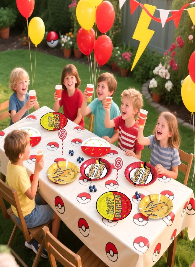 Grencian 60Pcs Happy Birthday Party Supplies Cartoon 9" Anime Themed Paper Plates Tableware Sets 4 Types Pattern Disposable Red and Yellow Decoration for Birthday Cartoon Theme Club Party Anime Lovers - Image 3