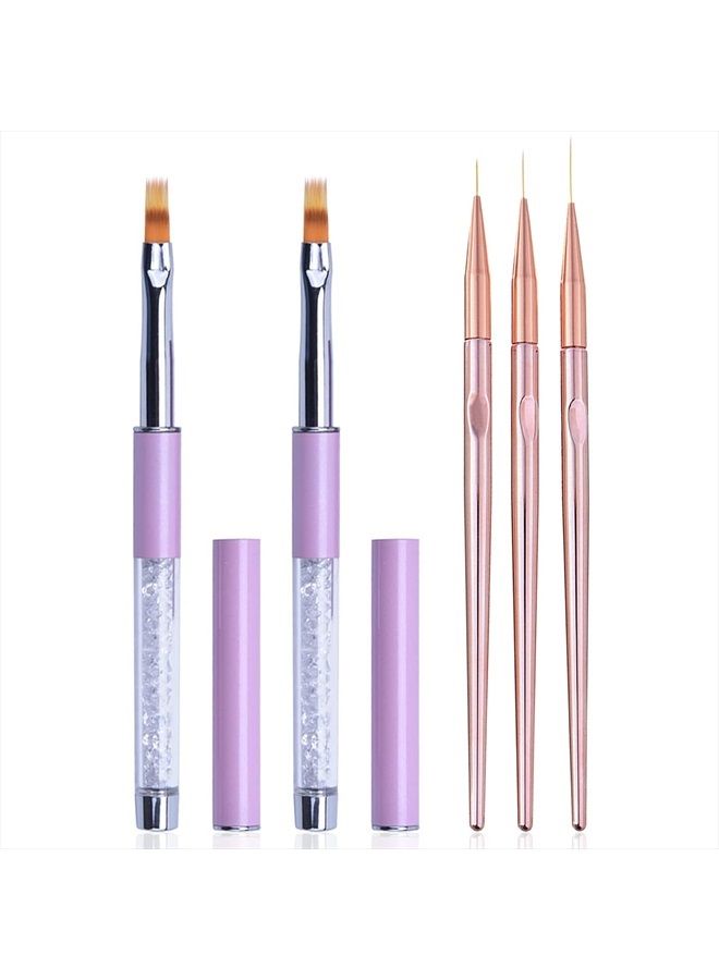 SILPECWEE 5Pcs Ombre Nail Brush Nail Detail Brush Nail Art Brushes Nail Design Brushes Nail Painting Liner Brush for Acrylic Nails Thin Nail Pen Nail Art Tools - Image 1