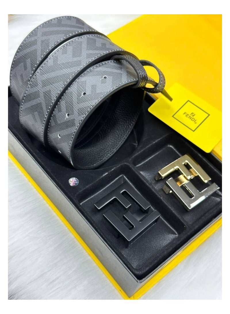 Fendi Rx Luxury Leather Belt Set with Dual Buckles – Fendi Inspired Design 