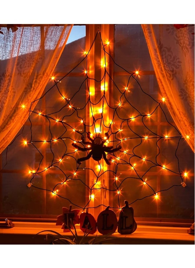 Generic Spider Webs Decoration, 3.25FT 70 Orange LED Light up Spider Web, Waterproof Lights for Party Yard Bar Haunted House Window Decor Indoor, Lighted Decorations Outdoor  - Image 4