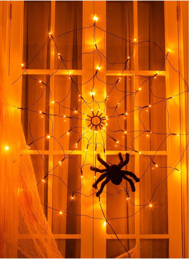 Generic Spider Webs Decoration, 3.25FT 70 Orange LED Light up Spider Web, Waterproof Lights for Party Yard Bar Haunted House Window Decor Indoor, Lighted Decorations Outdoor  - Image 2