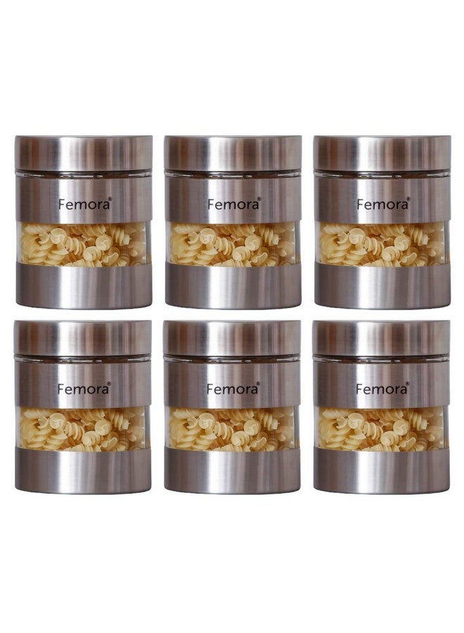 Femora Kitchen Storage Jars Steel Body with See Through Window Jar, 700 ML, Pack of 6 - Image 1