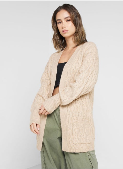 Pocket Detail Cable Knitted Cardigan