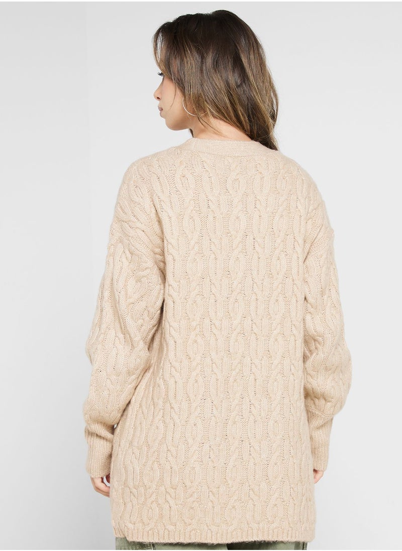 Jacqueline de Yong - Pocket Detail Cable Knitted Cardigan - Image 1