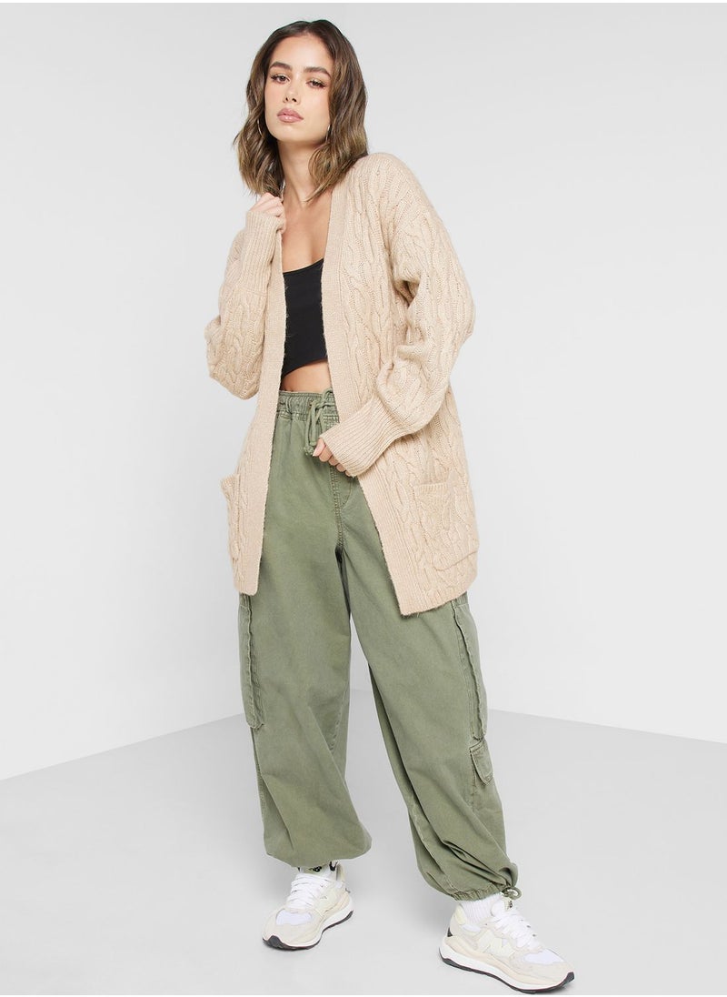 Jacqueline de Yong - Pocket Detail Cable Knitted Cardigan - Image 1
