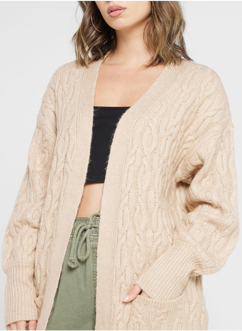 Jacqueline de Yong - Pocket Detail Cable Knitted Cardigan - Image 1