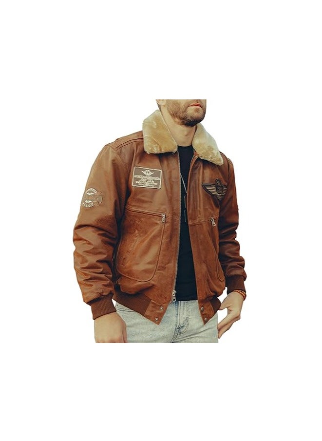 Men's Real Leather Bomber Jacket – Brown Removeable  Fur Collar Leather Jacket for Men - pzsku/Z36D61F3D0711168FBEDCZ/45/_/1735830598/aa751bb1-ae0a-4b7d-a2cb-def0fa551560