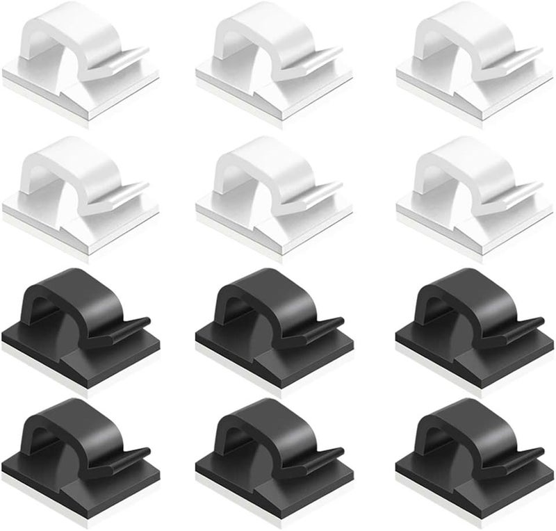 FineGood 60 Pcs Adhesive Cable Clips, Plastic Cable Cord Organziers Cable Storage Management Clip for Home Office - Black, White - Image 1