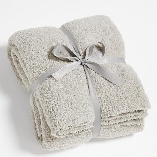 CYMULA Knit Throw Blanket for Couch Light Grey - Super Soft Lightweight Plush Fuzzy Fluffy Warm Cozy Blankets and Throws for Sofa Bed, 50 x 60 inches - Image 1