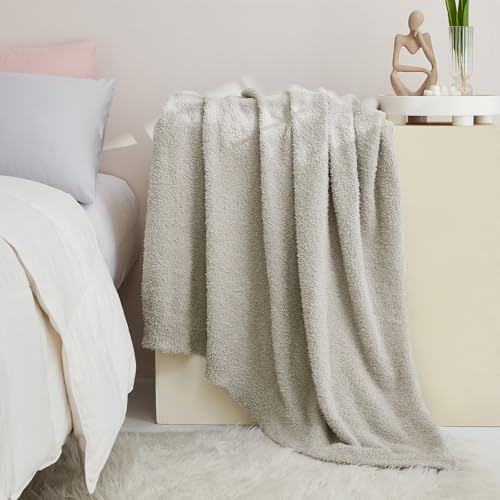 CYMULA Knit Throw Blanket for Couch Light Grey - Super Soft Lightweight Plush Fuzzy Fluffy Warm Cozy Blankets and Throws for Sofa Bed, 50 x 60 inches - Image 5