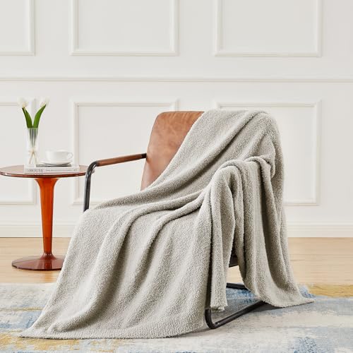 CYMULA Knit Throw Blanket for Couch Light Grey - Super Soft Lightweight Plush Fuzzy Fluffy Warm Cozy Blankets and Throws for Sofa Bed, 50 x 60 inches - Image 4