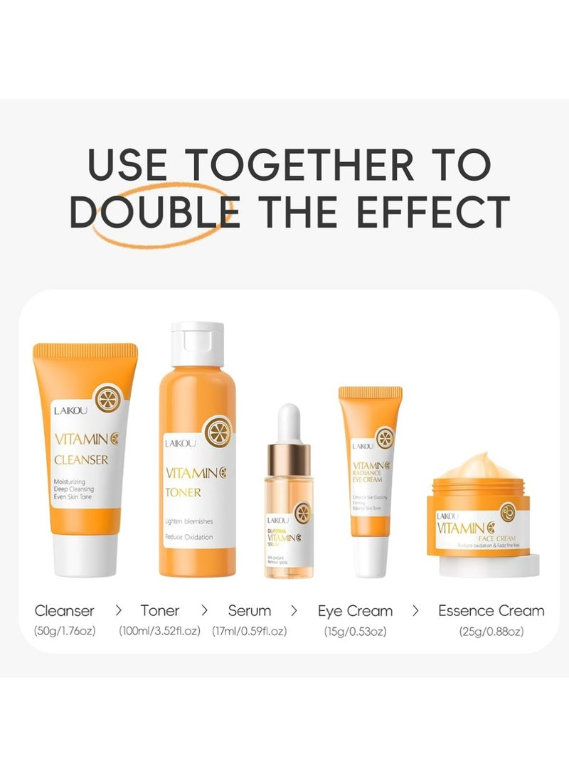 لايكو LAIKOU مجموعة العناية بالبشرة فيتامين C مجموعات هدايا الجمال للمرأة مجموعة العناية بالبشرة مع المنظف ، الحبر ، المصل ، كريم العيون ، كريم الوجه مجموعة السفر للنساء المراهقات البنات الأم ابنة عيد ميلاد TSA أحجام صديقة 5pcs - Image 4