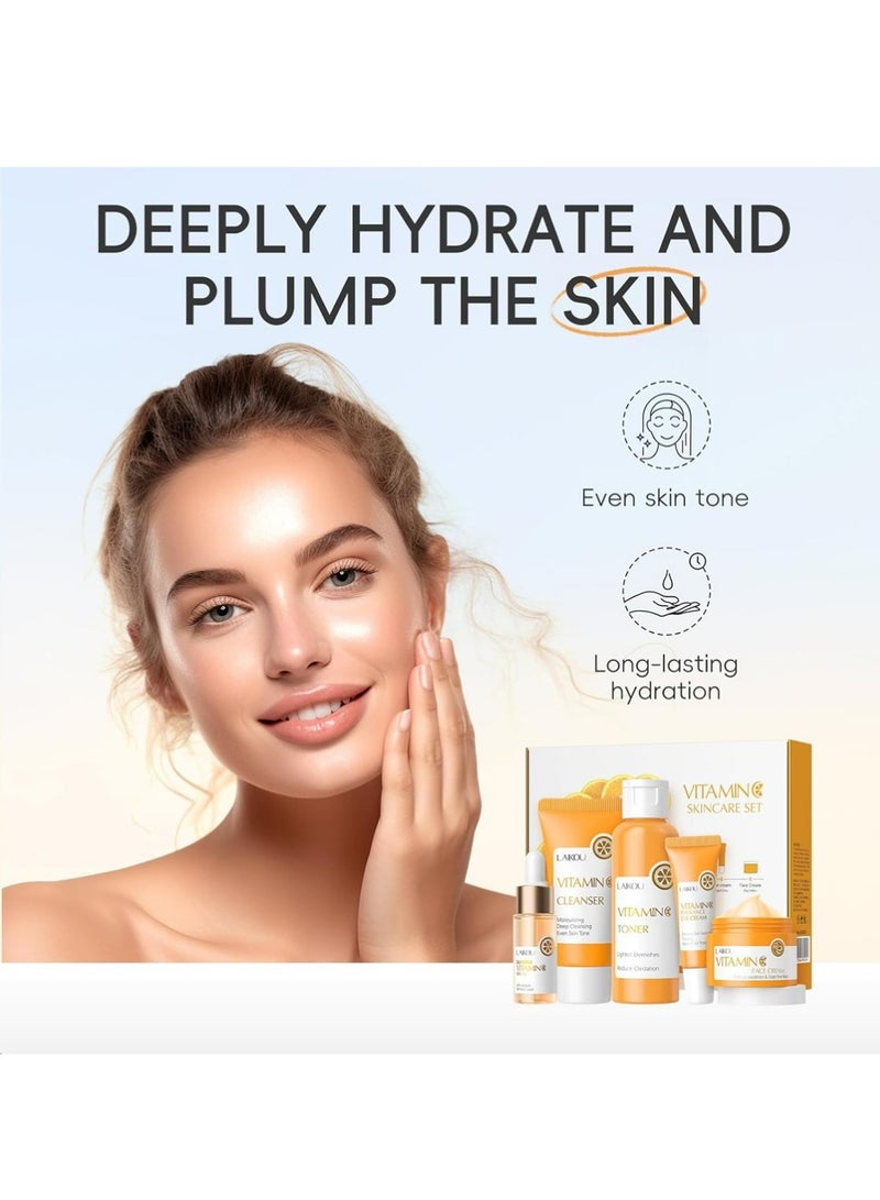 لايكو LAIKOU مجموعة العناية بالبشرة فيتامين C مجموعات هدايا الجمال للمرأة مجموعة العناية بالبشرة مع المنظف ، الحبر ، المصل ، كريم العيون ، كريم الوجه مجموعة السفر للنساء المراهقات البنات الأم ابنة عيد ميلاد TSA أحجام صديقة 5pcs - Image 3
