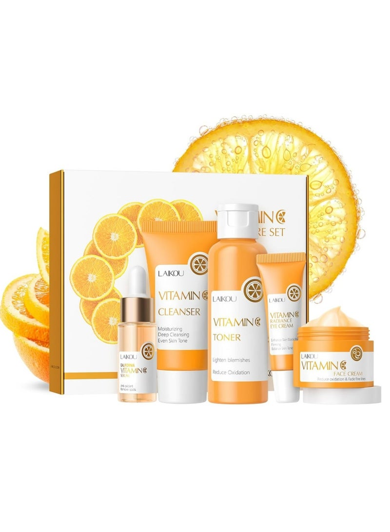 لايكو LAIKOU مجموعة العناية بالبشرة فيتامين C مجموعات هدايا الجمال للمرأة مجموعة العناية بالبشرة مع المنظف ، الحبر ، المصل ، كريم العيون ، كريم الوجه مجموعة السفر للنساء المراهقات البنات الأم ابنة عيد ميلاد TSA أحجام صديقة 5pcs - Image 1