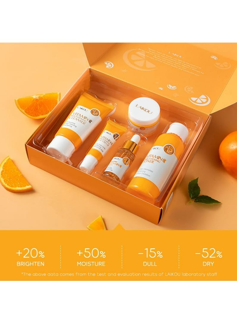 لايكو LAIKOU مجموعة العناية بالبشرة فيتامين C مجموعات هدايا الجمال للمرأة مجموعة العناية بالبشرة مع المنظف ، الحبر ، المصل ، كريم العيون ، كريم الوجه مجموعة السفر للنساء المراهقات البنات الأم ابنة عيد ميلاد TSA أحجام صديقة 5pcs - Image 5