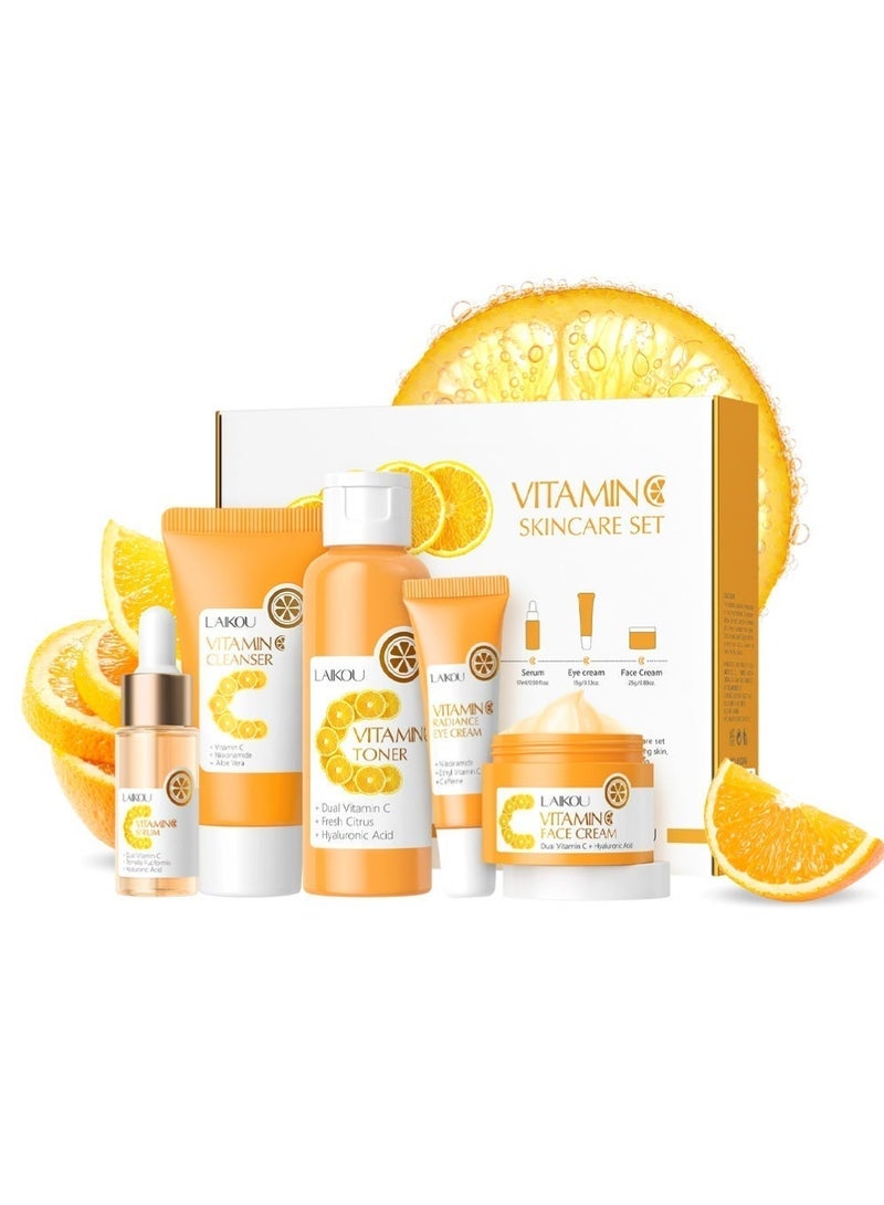 LAIKOU Skin Care Set Vitamin C Women Beauty Gift Sets Skin Care Kit with Cleanser, Toner, Serum, Makeup Eye Cream, Face Cream Travel Kit for Women Teen Girls Mom Daughter Birthday TSA-friendly Sizes 5pcs - Image 1
