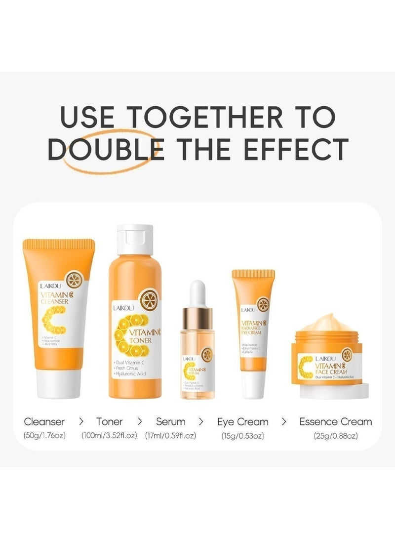 LAIKOU Skin Care Set Vitamin C Women Beauty Gift Sets Skin Care Kit with Cleanser, Toner, Serum, Makeup Eye Cream, Face Cream Travel Kit for Women Teen Girls Mom Daughter Birthday TSA-friendly Sizes 5pcs - Image 4