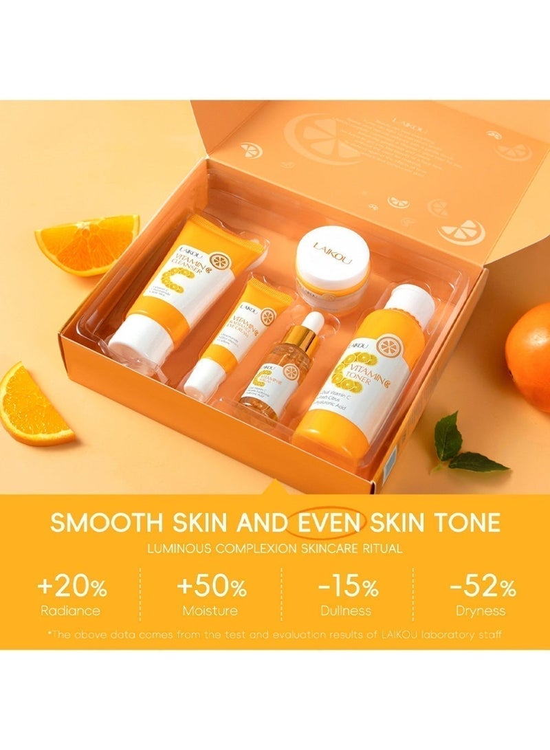 LAIKOU Skin Care Set Vitamin C Women Beauty Gift Sets Skin Care Kit with Cleanser, Toner, Serum, Makeup Eye Cream, Face Cream Travel Kit for Women Teen Girls Mom Daughter Birthday TSA-friendly Sizes 5pcs - Image 5