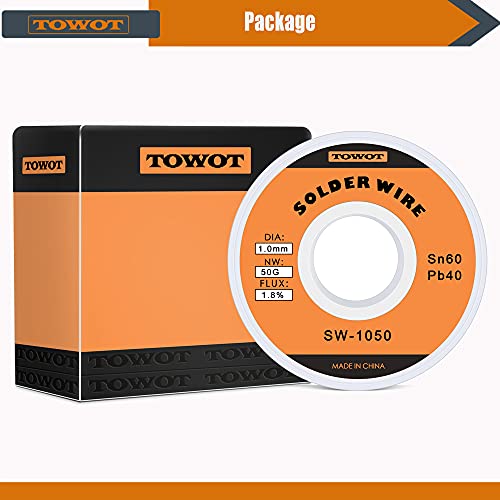 TOWOT Tin Lead Rosin Core Solder Wire for Electrical Soldering, Content 1.8% Solder Flux Sn60-Pb40 (1.0mm, 50g) - Image 4