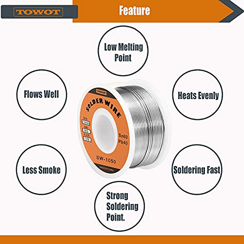 TOWOT Tin Lead Rosin Core Solder Wire for Electrical Soldering, Content 1.8% Solder Flux Sn60-Pb40 (1.0mm, 50g) - Image 2