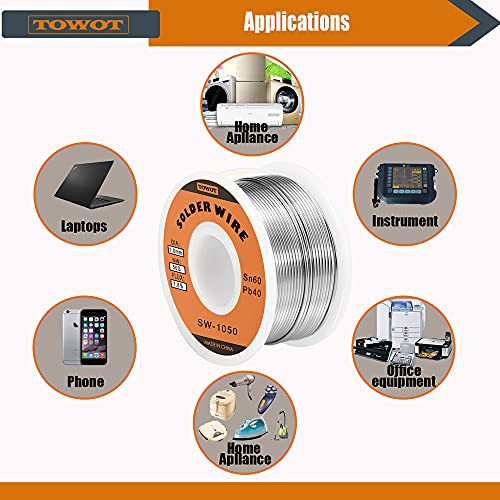 TOWOT Tin Lead Rosin Core Solder Wire for Electrical Soldering, Content 1.8% Solder Flux Sn60-Pb40 (1.0mm, 50g) - Image 3
