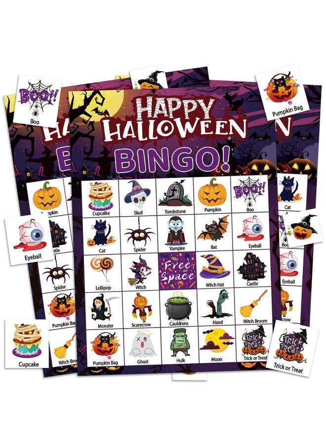 بطاقات لعبة بينجو الهالوين للكبار، 24 لاعبًا لعبة بينجو الهالوين بطاقات بينجو الهالوين ألعاب حفلات الهالوين للمدرسة والمكتب والفصول الدراسية والأنشطة العائلية لوازم حفلات الهالوين - Image 1