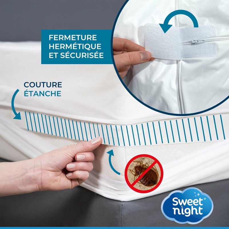 SWEET NIGHT غطاء فراش مقاوم للماء 70 × 140 سم | حماية من بق الفراش والعث | فراش مجدد | سحاب | بدون معالجة كيم��ائية | ارتفاع يصل إلى 12 سم - Image 4