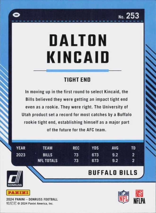 2024 Donruss #253 Dalton Kincaid NMMT Bills - Image 2
