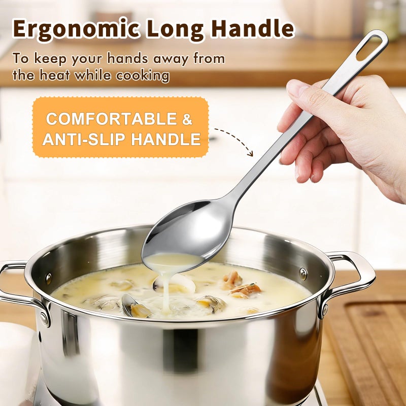 MemoGem 2 Pcs Stainless Steel Cooking Spoons Set, Solid & Slotted Metal Serving Spoons, Heavy Duty Sturdy Large Soup Ladle, High Heat Resistant Kitchen Cooking Utensils for Mixing, Stirring, Easy to Clean - Image 4