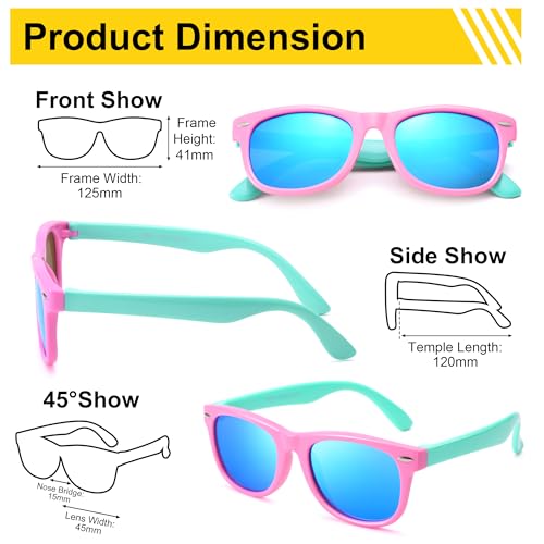 AZorb Kids Polarized Sunglasses TPEE Rubber Flexible Frame for Boys Girls Age 3-8, 100% UV Protection (Black/Grey + Mint Green Hot Pink/Grey) - Image 5