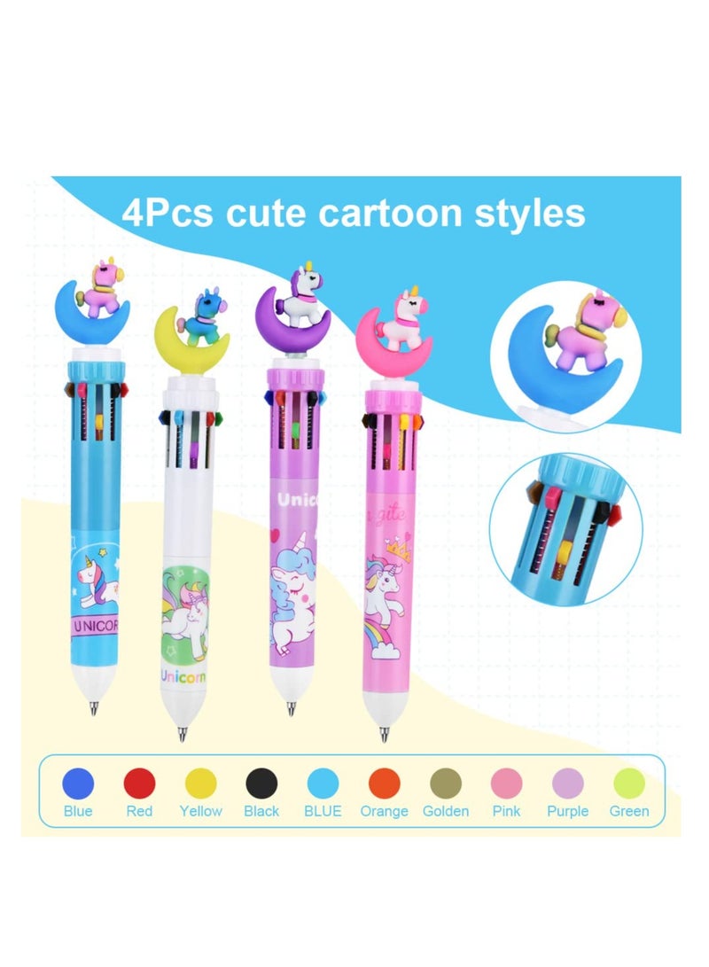 SYOSI Multicolor Ballpoint Pen, 8 pcs 10-in-1 Retractable Ballpoint Pens, 10colours Roller Ball Multicolor Pens for Office School Supplies Students Children Kids Gifts (Moon Unicorn) - Image 5
