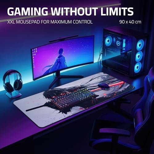 RISOKA XXL Anime Gaming Mouse Pad 35.4 x 15.7 inch - Water-Resistant & Stitched Edges - Large XL Mousepad for Desk - Gamer Accessories Big Full Deskpad Mat Game Mousepads Deskmat - Image 3