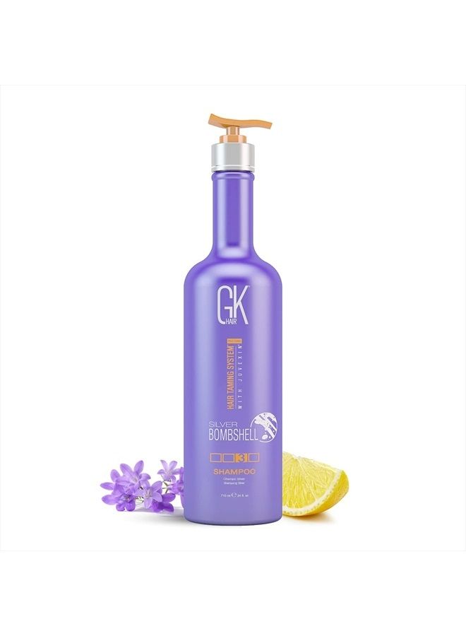 GK Hair Global Keratin Silver Bombshell Purple Shampoo (24 Fl Oz/710ml) For Blonde, Platinum, Ash, Silver & Gray Hair Moisturizes Dry & Damaged Removes Yellow Brassy Tones - Image 1