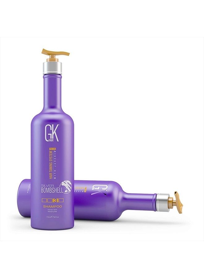 GK Hair Global Keratin Silver Bombshell Purple Shampoo (24 Fl Oz/710ml) For Blonde, Platinum, Ash, Silver & Gray Hair Moisturizes Dry & Damaged Removes Yellow Brassy Tones - Image 3