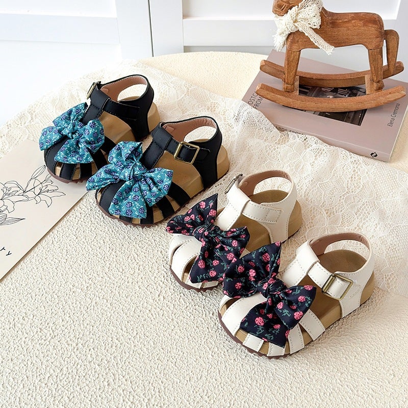 Baby Floral Bow Sandals 2026 Summer Style Kidsren's Velcro Casual Shoes أحذية الأميرة المغلقة للبنات - Image 1