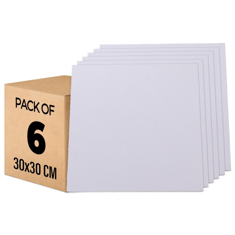 Kuber Industries Blank Cotton Canvas Boards for Painting 30x30 CM Pack of 6 (White) - Image 1