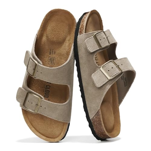 Project Cloud Genuine Leather Flat Sandals Women 2025 Beach Essentials Womens Sandals Memory Foam Vacation Essentials Slides for Women Footwear (Venita, taupsu, 6) - Image 1