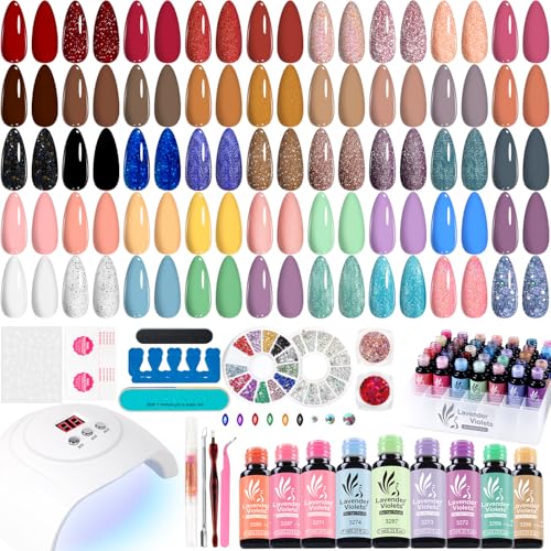 Lavender Violets 73 Pcs Gel Nail Polish Kit with U V Light, 45 Colors with Nail Primer,Builder Base,Matte & Glossy Top Coat Soak Off Manicure Tools Gifts for Women LA07 - Image 1