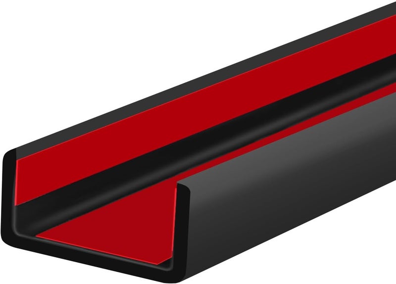 Protalwell Rubber Edge Trim, 1-1/2 inch Wide U Channel Edge Trim, Big Size U Shaped Trim, Self Adhesive Edge Banding for Plywood, Woods, Doors, Shelf, Cabinet, Countertop, Length 20Ft, Black Gloss Finish - Image 1