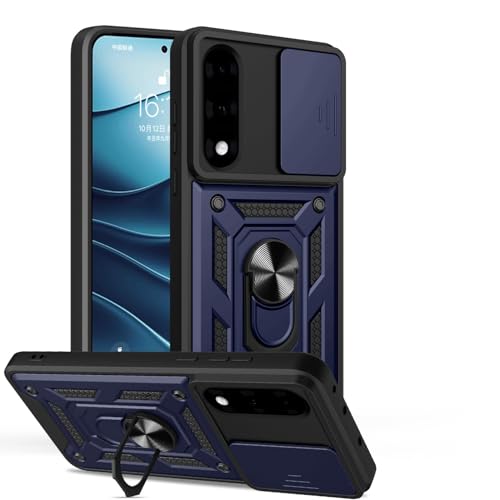 Spazy Case® OnePlus Nord 5 Back Cover | Heavy Duty Hybrid Case with 360 Degree Rotating Finger Ring Holder + Slider Shutter Camera Protection Case for OnePlus Nord 5 - Blue - Image 1