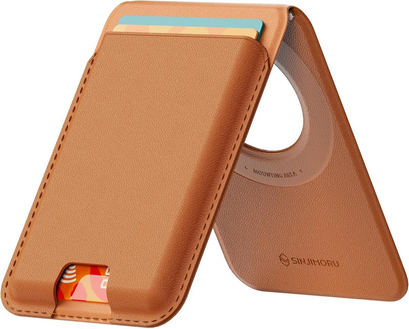 Sinjimoru Magnetic Wallet for MagSafe, Slim and Lightweight 3-Card Phone Wallet with Adjustable Stand, Strong Magnetic Card Holder for iPhone 17/16/15/14/13/12 Series, M-Viica Stand, Brown, Minimalist - Image 1