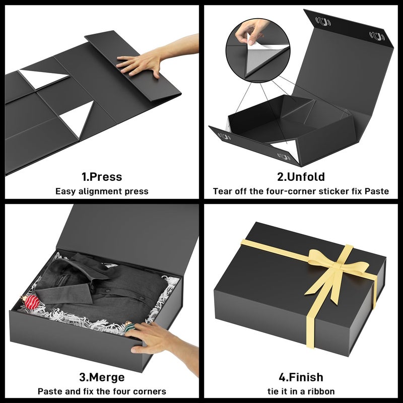 PSHVYM Gift Boxes with Lids, 11.5x7.8x3 In Black Gift Box for Presents Magnetic Closure for T-Shirts, Gloves, Scarves, Books, Baby Clothes, Robes Clothing Gift Wrap, Contains Card, Ribbon - Image 4