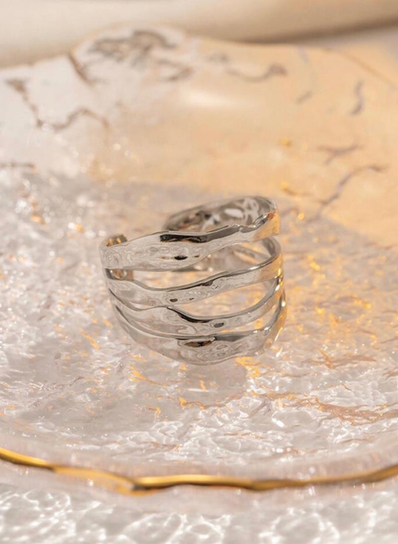 إيكوال خاتم نسائي فاخر وأنيق من الاستانلس ستيل باللون الفضي بمقاس موحد - Image 4