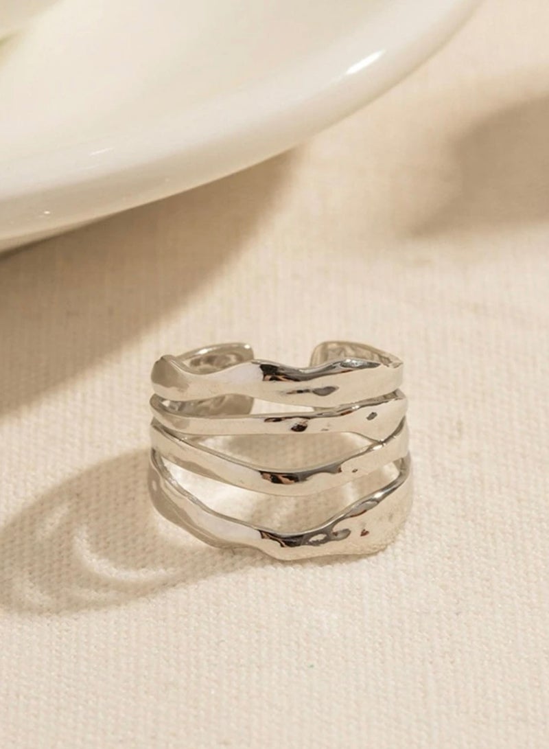 إيكوال خاتم نسائي فاخر وأنيق من الاستانلس ستيل باللون الفضي بمقاس موحد - Image 2