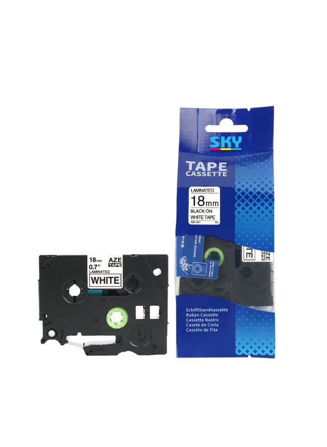 18mm Black on White Laminated  Label Tape Cartridge for  P-Touch Label Printers