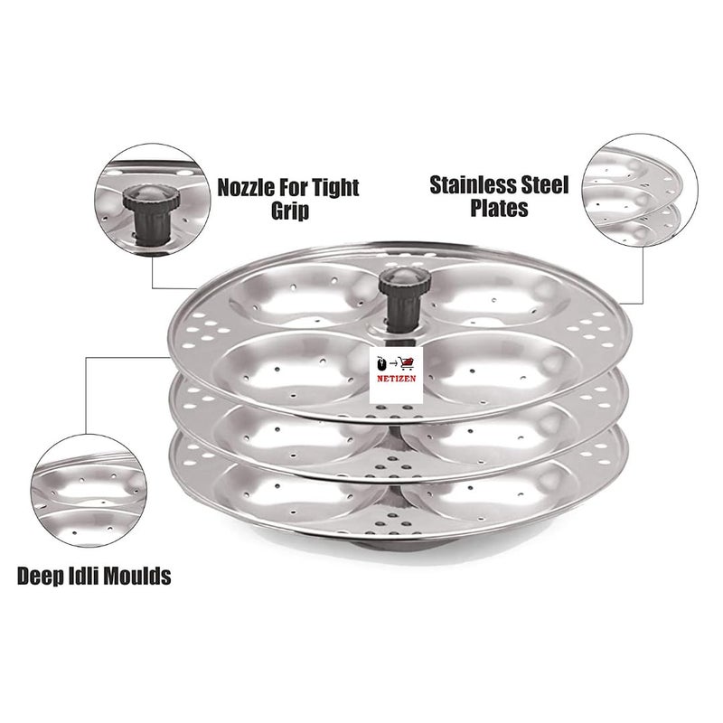 Netizen Non-Stick Stainless Steel Large Size Idli Stand/Idli Maker Makes soft idlis easy at Home, Idli maker stainless steel, idly stand, steel idli plates (3 Plate (12 Idli)) - Image 3