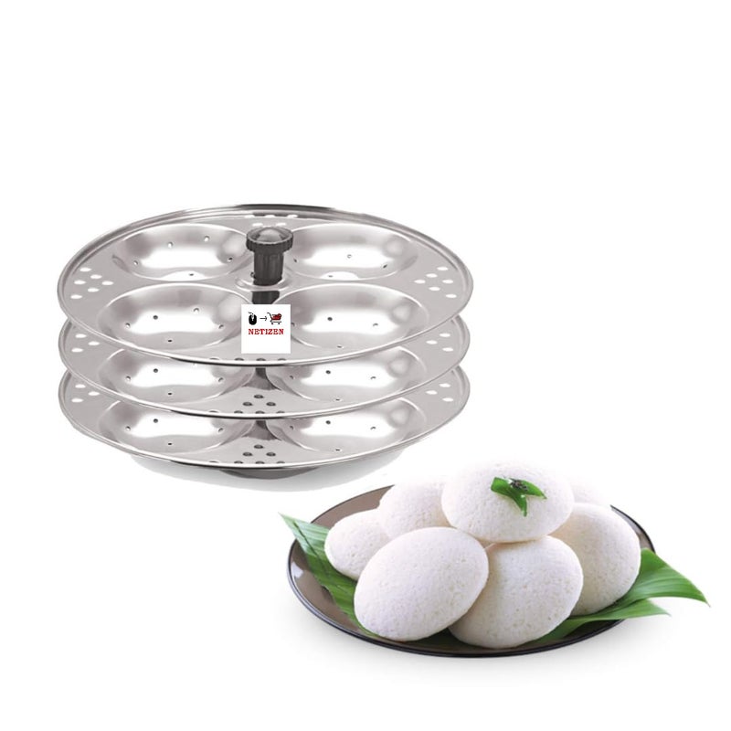 Netizen Non-Stick Stainless Steel Large Size Idli Stand/Idli Maker Makes soft idlis easy at Home, Idli maker stainless steel, idly stand, steel idli plates (3 Plate (12 Idli)) - Image 1