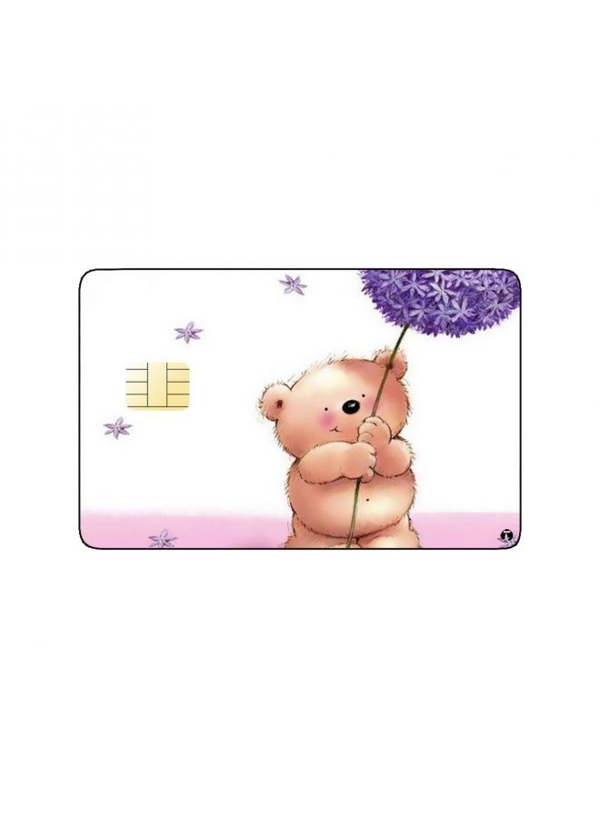 RKN PRINTED BANK CARD STICKER Cute Teddy Bear Drawing With Purple Roses - Image 2